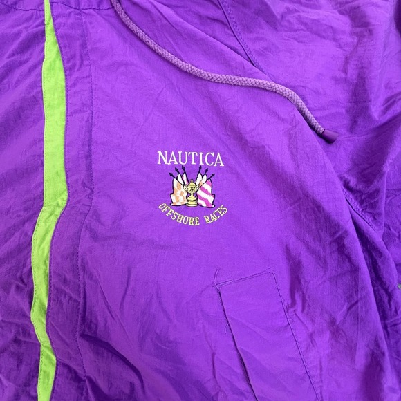 Vintage Nautica Jacket Mens Large Purple Offshore Races Hooded Windbreaker 90s - Picture 5 of 14